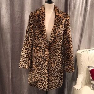 Leopard print faux fur coat